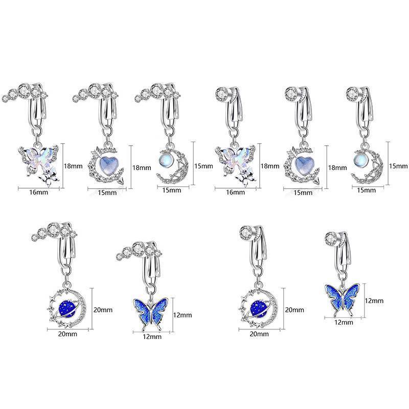 ECK Giả Bụng Nhẫn Dangling Rốn Nhẫn Nữ Bướm Trái Tim Mặt Trăng Tòn Ten Kẹp Trên Bụng Nút Nhẫn Không Xuyên Trang Sức HOT