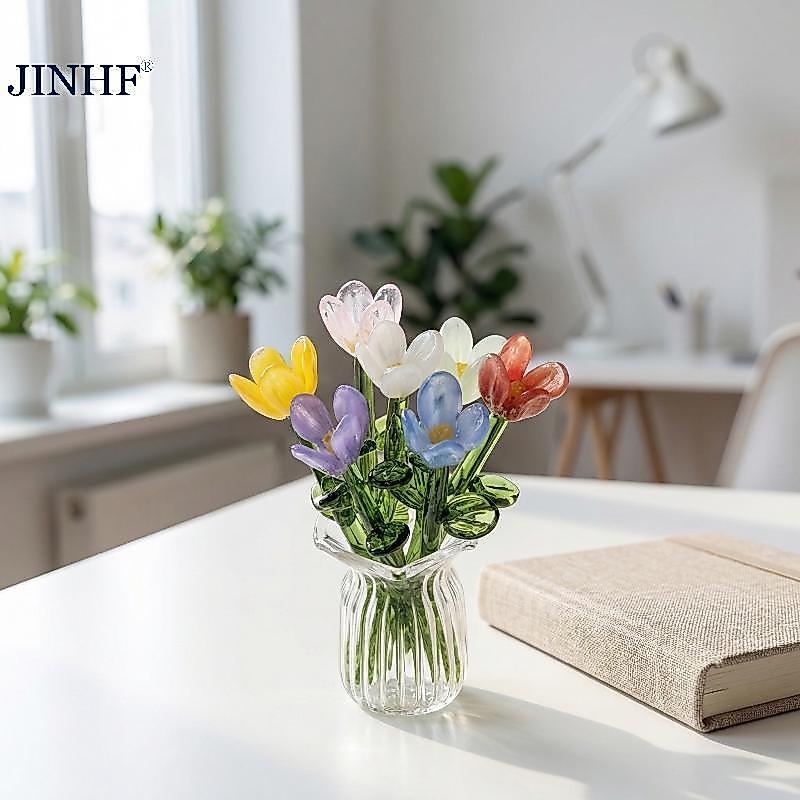 JINHF 6 Chiếc 7 Chiếc Mô Phỏng Hoa Thủy Tinh Thực Tế Tuyệt Đẹp Cây Nhân Tạo Cho Nhà Và Bàn Tươi Trang Trí Quà Tặng HOT