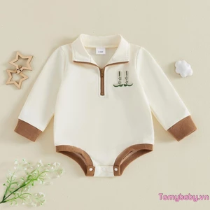 Áo liền quần bé trai Giày bốt phương Tây thêu tay dài nửa có khóa kéo cổ áo mùa thu