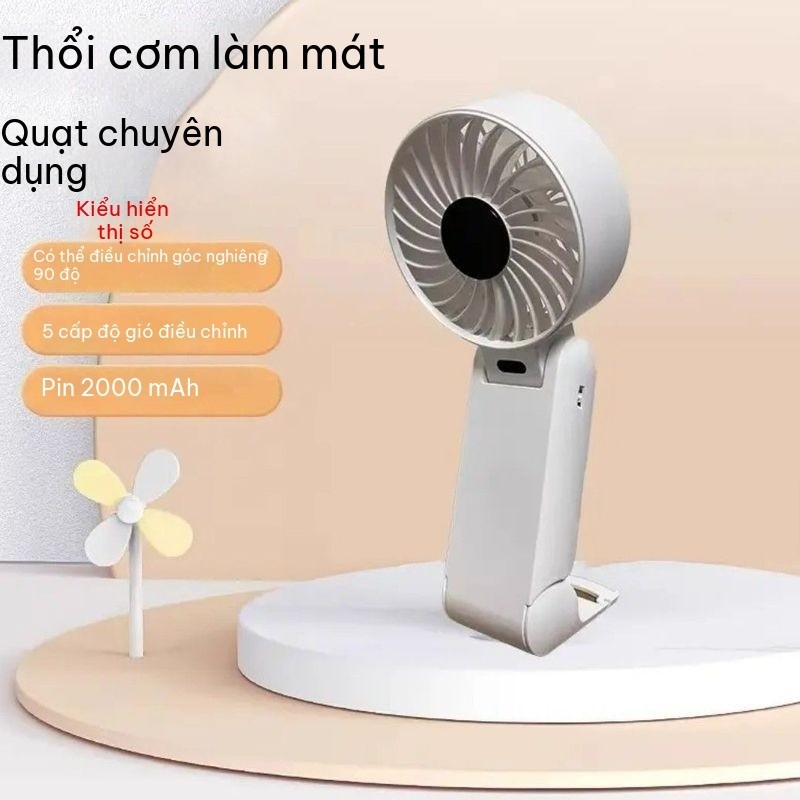 Cầm Tay Gấp Gọn 3 Trong 1 Quạt Mini 100 Cấp Độ Gió Màn Hình LED Gấp Gọn Để Bàn Treo Cổ Đa Năng Sạc Type-C Pin Trâu Đi Làm Đi Học Du Lịch