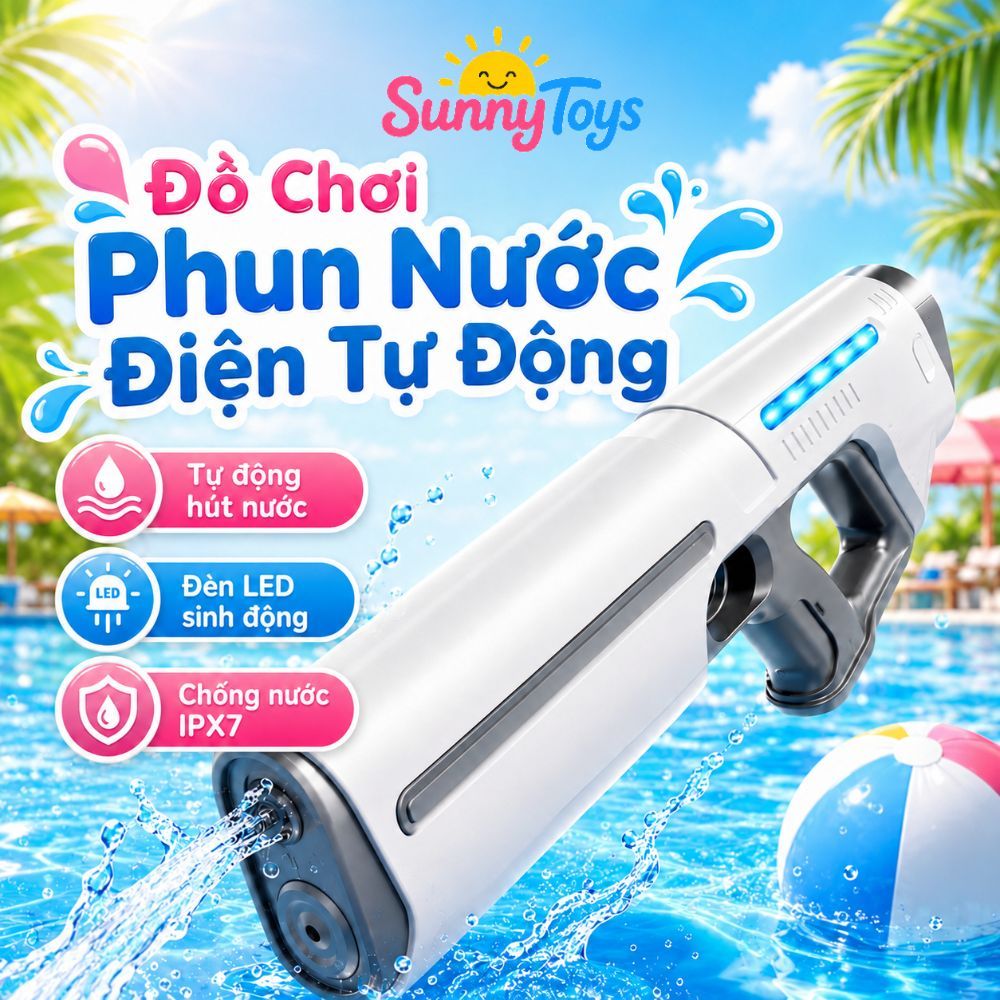 Đồ Chơi Phun Nước Tự Động SunnyToys - Tự Hút Nước, Có Đèn LED Cho Bé Vui Chơi Ngoài Trời