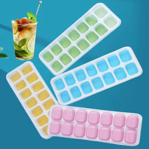 14 Ngăn Vuông Đáy Mềm Silicon Khay Đá Khuôn Hộp Đá Tự Chế Kem Viên Popsicles Có Nắp