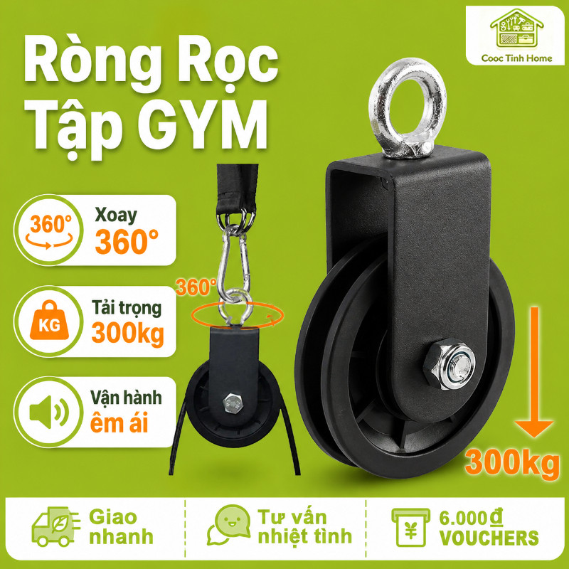 Ròng Rọc Tập Gym Xoay 360 Độ Bằng Thép Không Gỉ Chịu Lực Cao, Phụ Kiện Dây Cáp Tập Thể Hình Tại Nhà