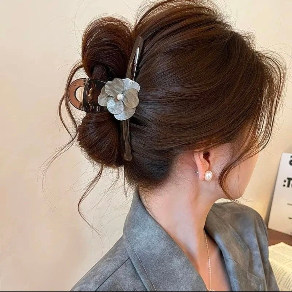 Kẹp cá mập hoa xám lạnh cao cấp kẹp tóc độc đáo mẫu mới 2026 phụ kiện tóc thời trang nữ