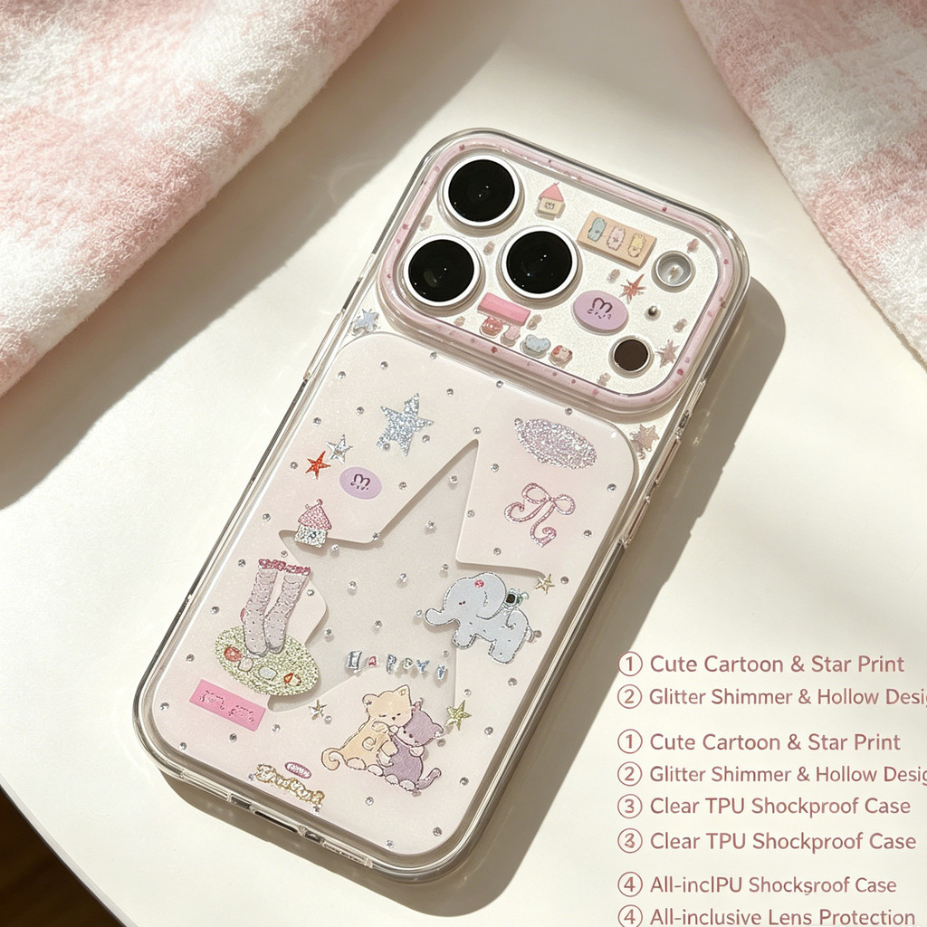 Ốp lưng iPhone họa tiết động vật hoạt hình ngôi sao phù hợp cho iPhone 17 Pro Max 16, 15, 14, iPhone 13 Vỏ bảo vệ chống rơi HIPM