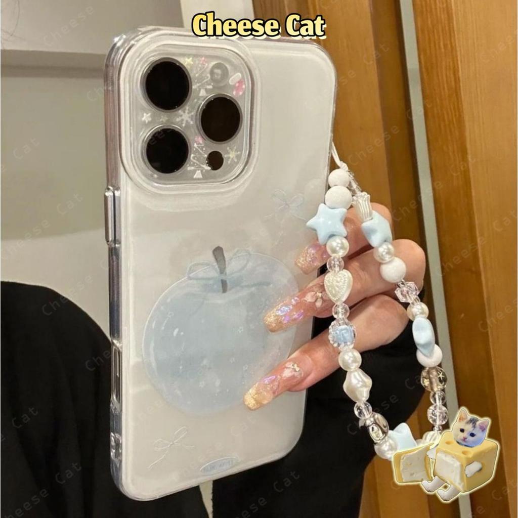 Táo nơ xanh Ốp điện thoại ins cho iPhone 13 14 12 11 15 16 17 Pro Max 17 Air Xs XR 7Plus