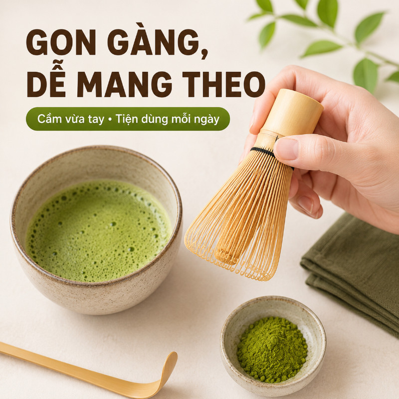 Chổi Chasen Đánh Trà Matcha Bằng Tre 80 100 120 Sợi Kiểu Nhật Dụng Cụ Pha Trà Xanh Cao Cấp
