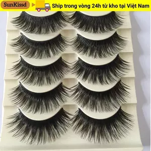 SUNKISSD 5 Đôi Mi Mắt Giả Thời Trang Dày Hơn Trang Điểm Dài Hơn Tự Nhiên