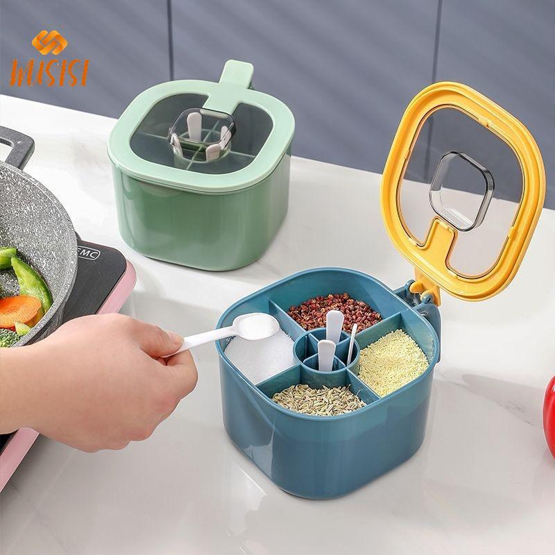 [WUSISI] Bình đựng gia vị 4 trong1 cần thiết cắm trại với 4 thìa Chai gia vị du lịch tiện dụng Nhẹ và di động MỚI