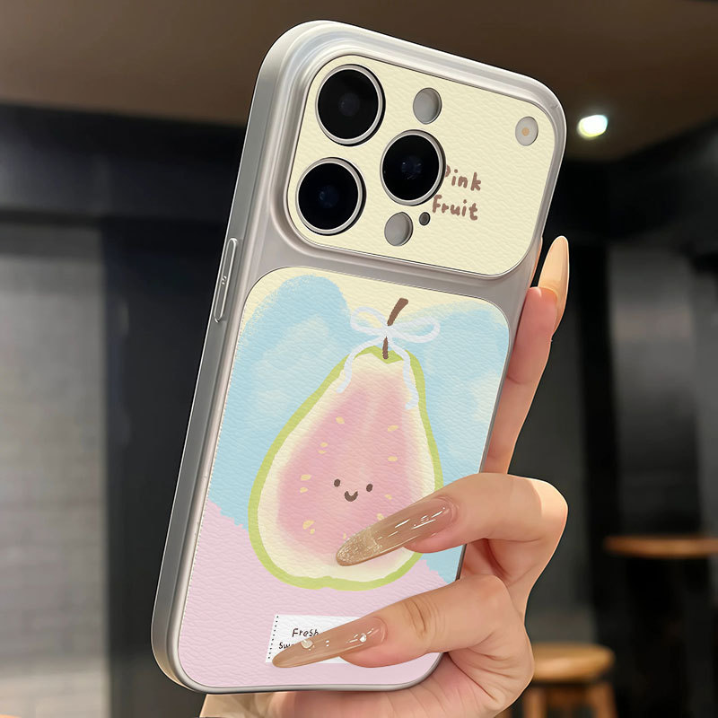 Ốp lưng iPhone Mạ họa tiết da Họa tiết quả lê hồng iPhone 17 16 15 14 13 12 11 Pro Max Plus Max