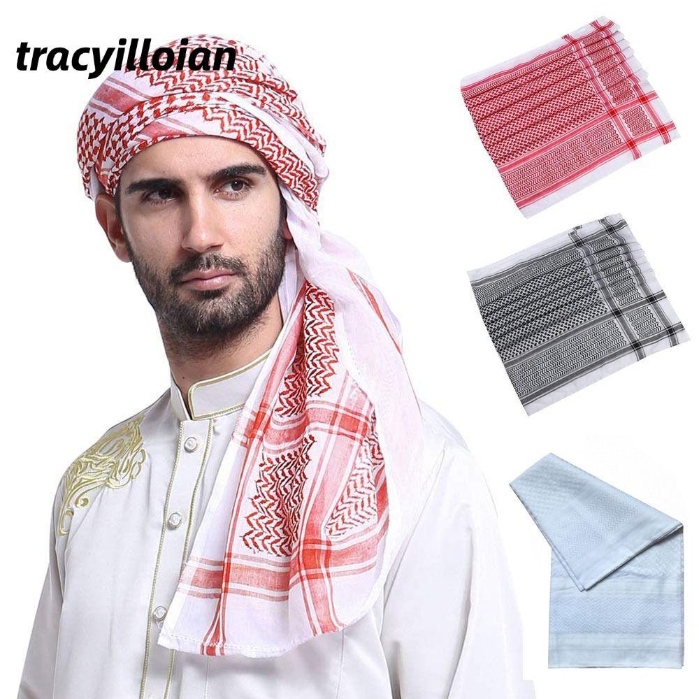 TRACYILLOIAN 1 Khăn Turban Hijab, Vuông Quấn Cổ Bandana, Keffiyeh Kafiya Kẻ Sọc, Trang Phục Truyền Thống Đa Năng