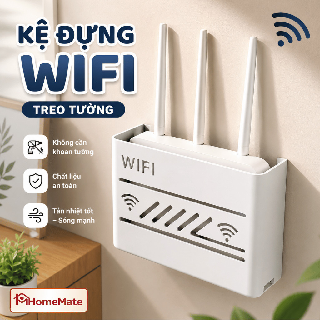 Hộp Đựng WiFi Treo Tường HomeMate, Kệ Để Modem, Đầu Kỹ Thuật Số, Ổ Cắm Điện Gọn Gàng Chất Liệu ABS Cao Cấp