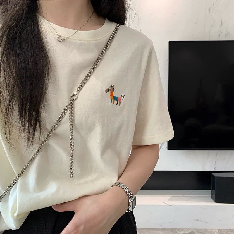 （Giao hàng 24h）Angela Áo thun nữ Cotton dáng rộng in hình Ngựa nhỏ ALICEVN, Áo phông nữ chất cotton 4c