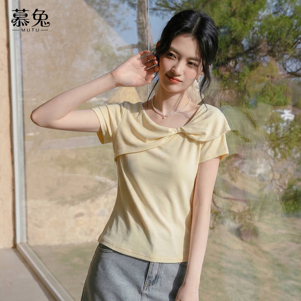 Mutu Pháp Phong Cách Mới Mùa Hè Áo Thun Tay Ngắn Áo Thun Nữ 2026 Thời Trang Sang Trọng Nhỏ Slim-fit Ôm Hơn Nhìn Top