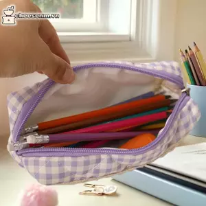 Cheenm Ngọt Ngào Dễ Thương Hộp Bút Kẻ Sọc Ren Sức Chứa Lớn, Túi Đựng Dụng Cụ Học Sinh, Túi Đựng Mỹ Phẩm Quà Tặng VN