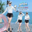 Bé Gái Đen Trắng Đồ Bơi 2026 Phong Cách Mới Trẻ Em Mùa Hè In Chữ Dây Kéo Dài Tay Top + Quần Short Đồ Bơi