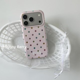 Phong Cách Hàn Quốc Niche Mùa Hè Ngọt Ngào Cô Gái Màu Hồng Tối Giản Dễ Thương Nhiều Màu Sắc Polkadot Ốp Lưng Điện Thoại iPhone 17ProMax 16ProMax 15ProMax Apple 16ProMax 14 15 Bảo Vệ Chống Sốc