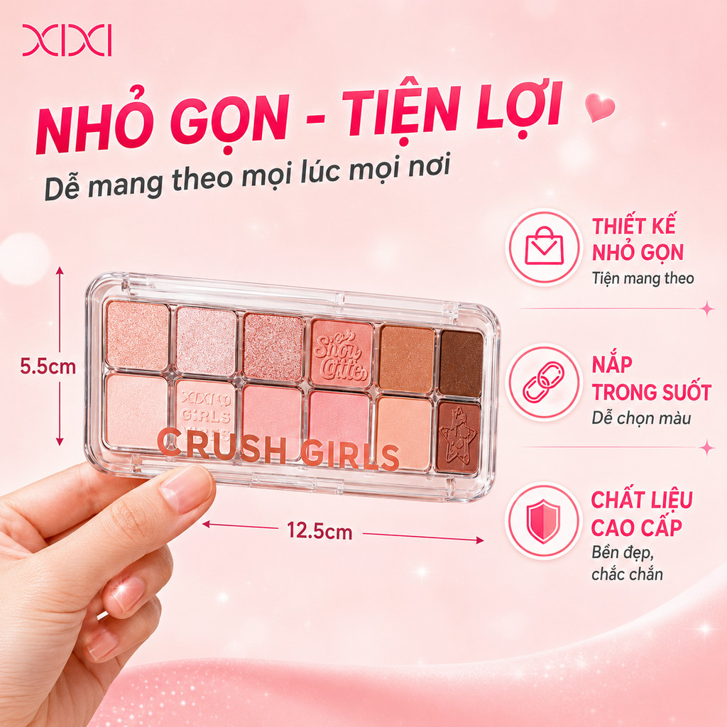 XIXI Bảng Phấn Mắt 12 Ô Tông Nâu Cam, Nhũ Mịn, Lên Màu Chuẩn, Dễ Tán, Lâu Trôi, Hợp Tân Thủ D820