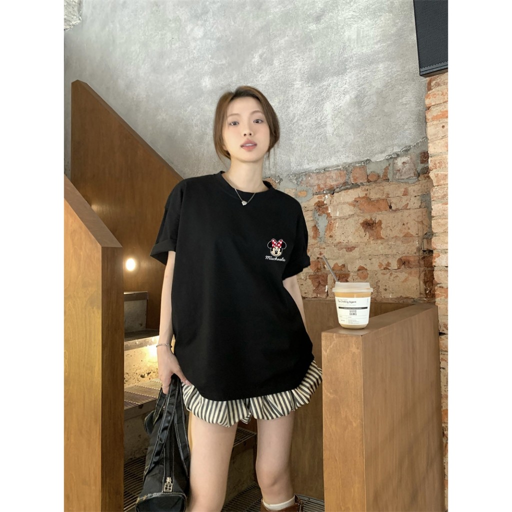 （Giao hàng 24h）Angela Áo thun ngắn tay in hình hoạt hình cotton nguyên chất mùa hè kiểu Mỹ
