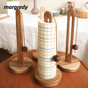MARGREDY Giá đựng giấy nhà bếp, Giá đựng khăn giấy bằng gỗ nguyên khối đa chức năng, không đục lỗ Mặt dây chuyền treo lười Giá đựng đồ Phụ kiện nhà bếp