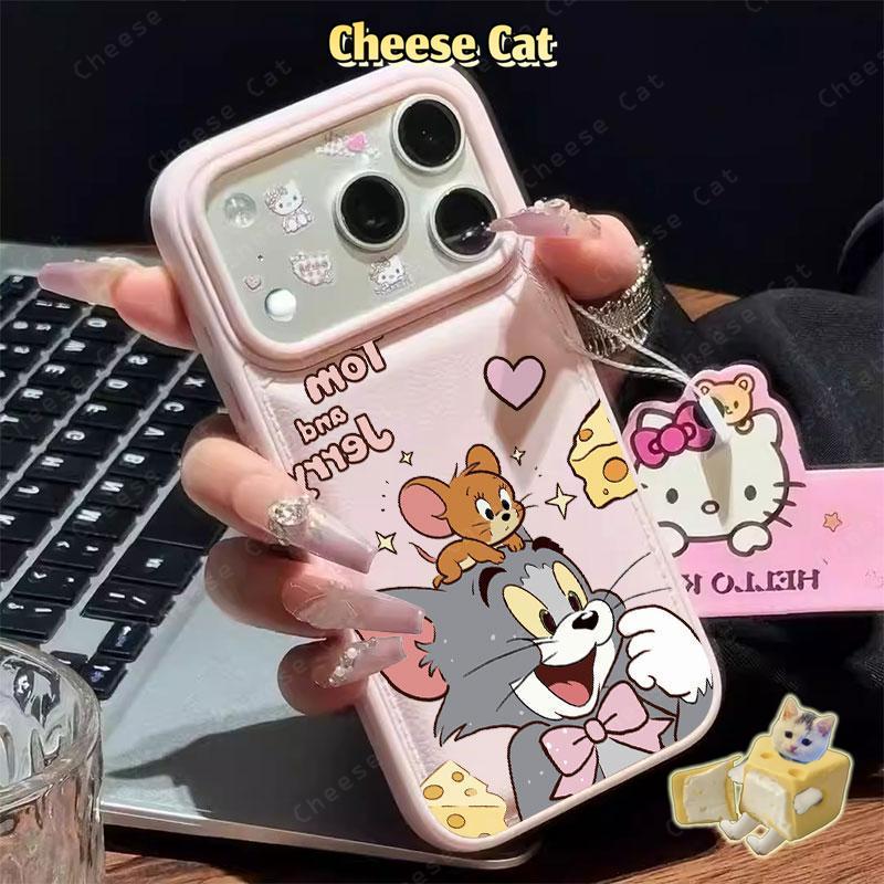 Phô Mai Mèo Chuột Ốp Lưng Điện Thoại iPhone 13 12 14 11 Pro 15 Plus 16 Pro Max Xs Max XR 7Plus 8Plus Hồng Da Điện Thoại