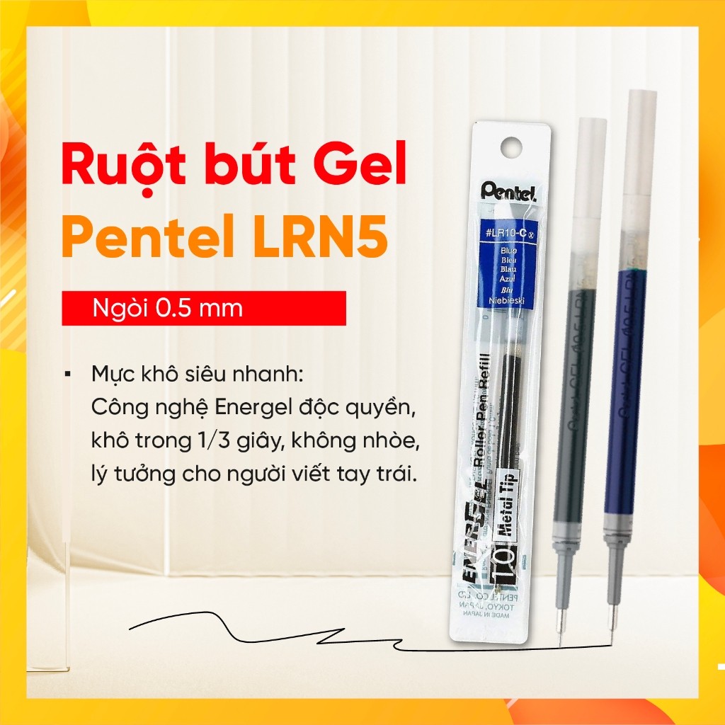 Ruột bút gel Pentel LRN5 ngòi 0.5mm mực khô nhanh viết mượt dễ thay thế