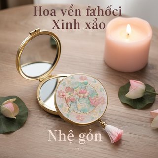 Gương Tay Vintage Có Thể Gập Lại Gương Trang Điểm Hợp Kim Vanity Trang Trí Quà Tặng Retro Phong Cách Trung Hoa