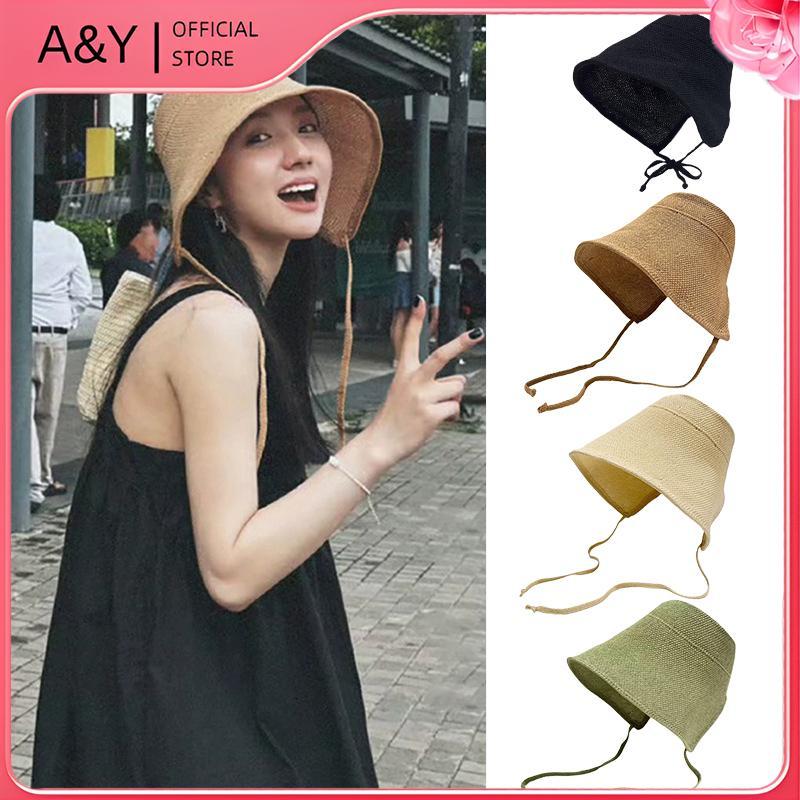 A & Y Linen Straw Regency Bonnets Mũ dành cho nữ Mũ chống nắng Nơ Mũ đi biển Vành rộng lớn Áo choàng Mũ Chapeau Femme Ren ngoài trời Mùa hè.