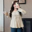 Áo thun dài tay cổ chữ V dành cho nữ mùa xuân thu, thời trang và giản dị, dáng rộng và giảm béo cho nữ