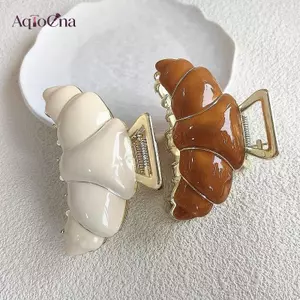 AqToCna 2026 Mới Ngon Hợp Kim Croissant Vuốt Tóc 8CM Thực Phẩm Series Vuốt Kẹp Bánh Mì Cua Kẹp Tóc Phụ Kiện Tóc Cho Nữ Cô Gái AqToCna