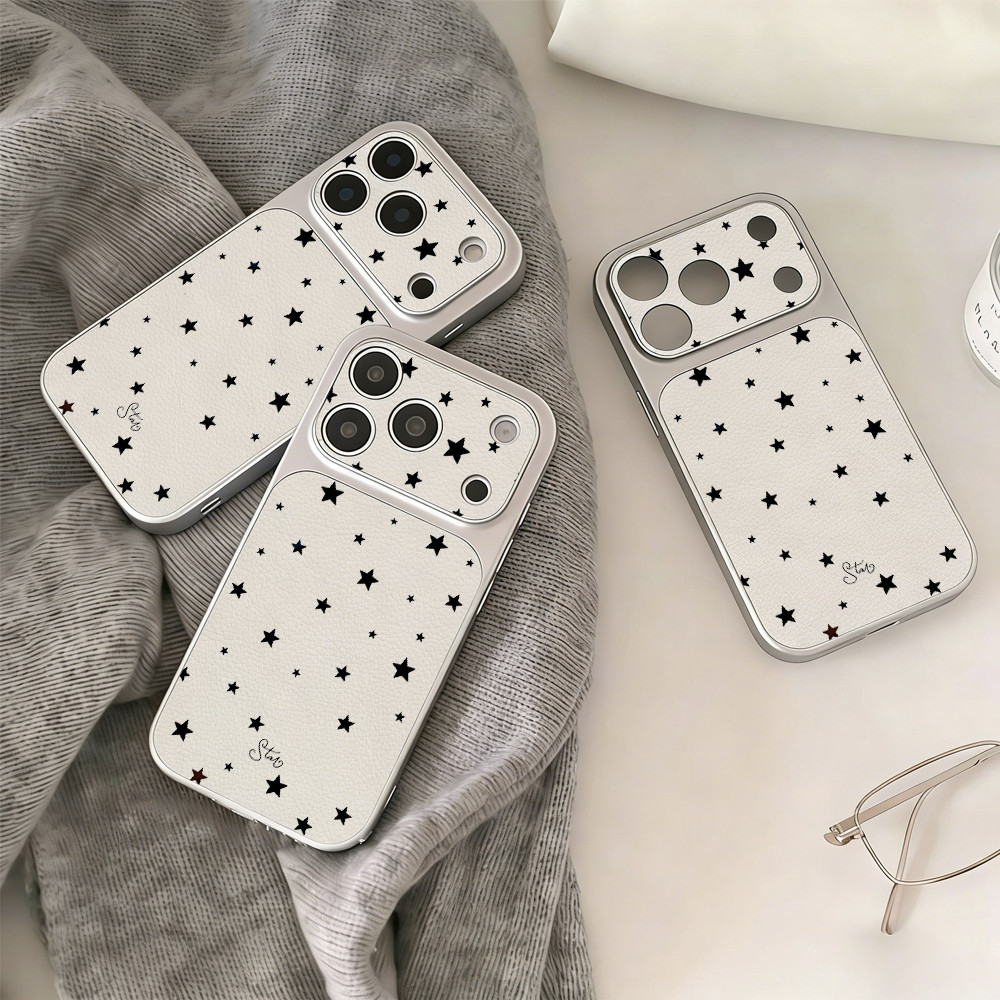 Vỏ lưng iPhone 17/16/15/14 Pro Max chấm ngôi sao đen phong cách tối giản nữ
