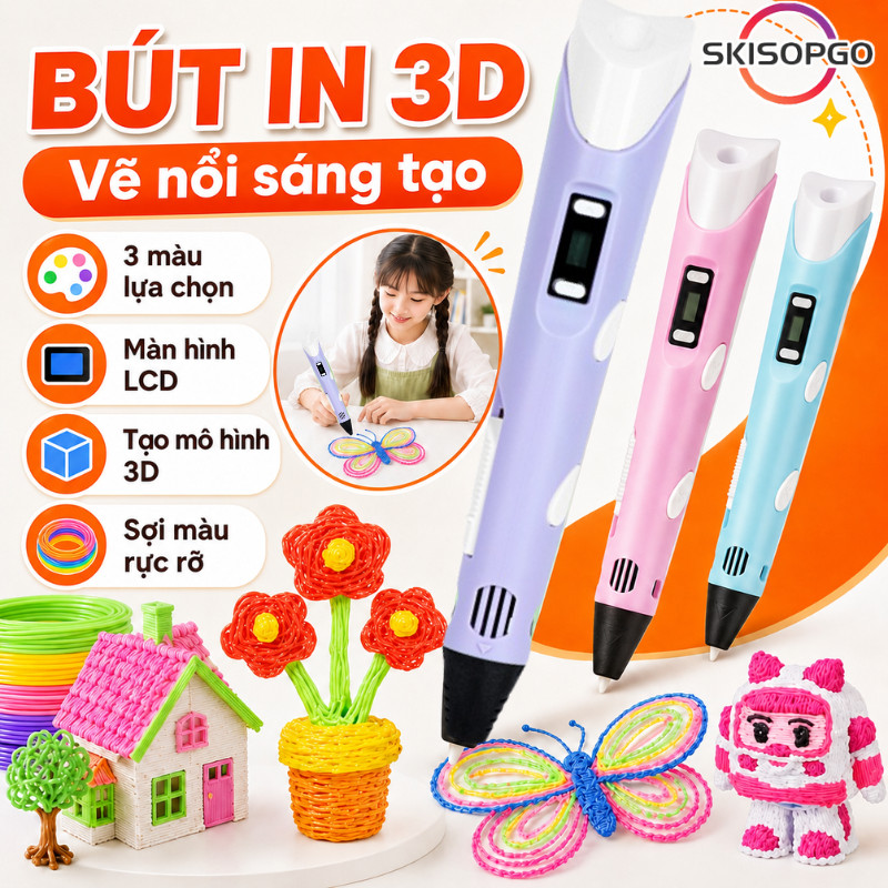 【SKISOPGO】Bút In 3D Của Trẻ Em Pen Pen, kèm tập vẽ đồ chơi cho bé thoả sức tạo mô hình ba chiều sáng tạo
