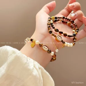 Vòng tay xếp chồng hai vòng màu Caramel, Vòng tay hai mặt thời trang phù hợp, Vòng tay bạn gái cặp đôi