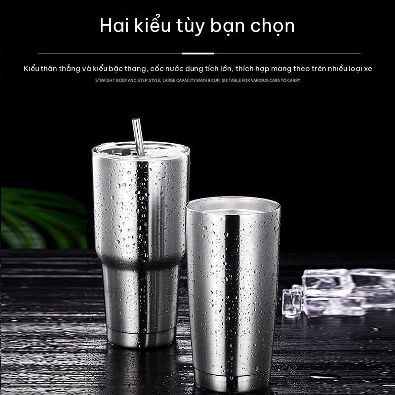 [Giảm 25%] Ly Giữ Nhiệt Inox 304 2 Lớp 570ml 900ml Có Nắp Kín Chống Tràn Ống Hút Inox Tặng Kèm Cọ Rửa Giữ Nóng Lạnh Lâu Dùng Đi Làm Tập Gym Du Lịch Ô Tô Đa Năng Tiện Lợi An Toàn Thực Phẩm Bền Đẹp Tặng Kèm Túi Đựng