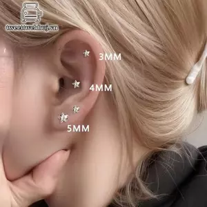 Tweedhuj 316L Thép không gỉ Xoắn Xuyên Sao Bông Tai Nữ 1 Xu Hướng Zircon Lobe Rook Sụn Tai Trang Sức Phụ Kiện Cơ Thể VN