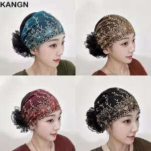 KANGN Mũ Bonnet, Co Giãn Full Cover Khăn Trùm Đầu, Che Tóc Trắng Thoáng Khí Thêu Hoa Chemo Mũ Quà Tặng