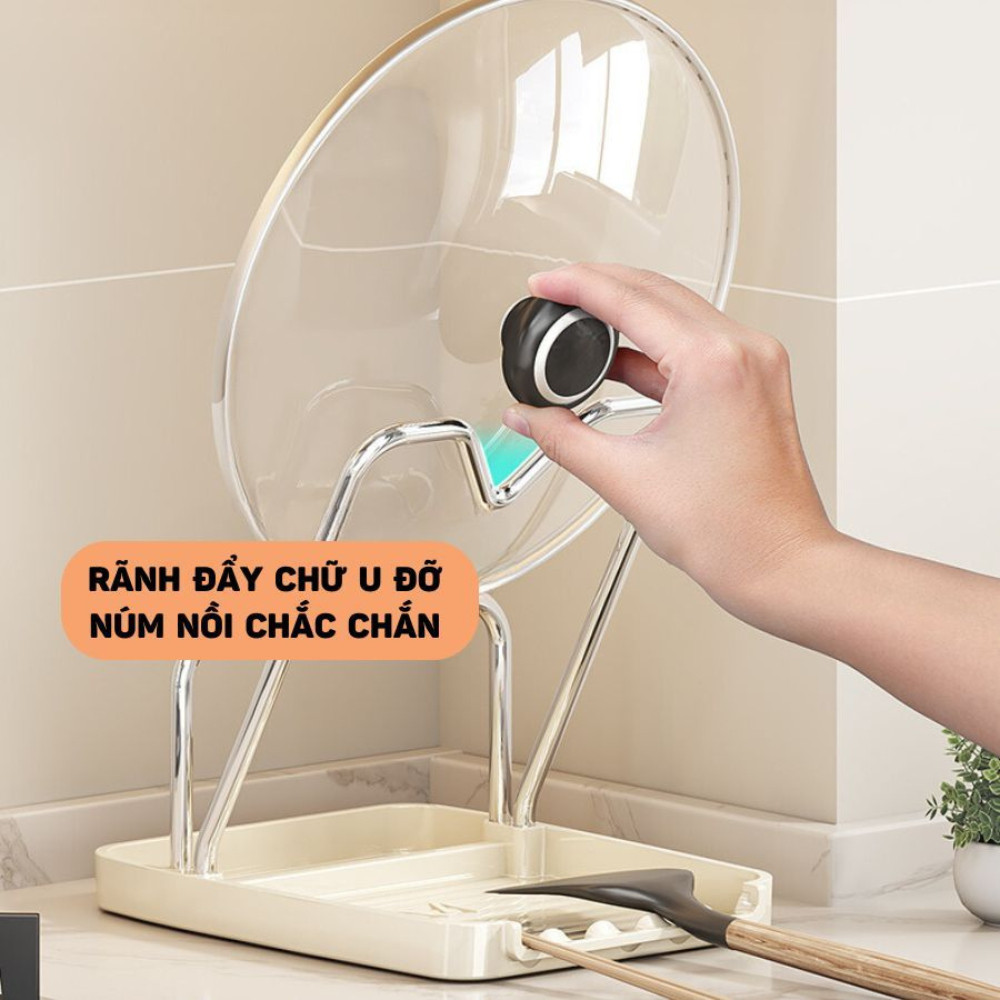 Kệ Để Nắp Nồi HomeMate Khung Thép Kèm Khay Hứng Nước, Giá Để Vung Xoong Nồi Đa Năng, Kệ Gác Muôi Vá Nhà Bếp Chịu Lực