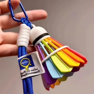 In 3D Cầu Lông Cầu Vồng Lông Bóng Mặt Dây Chuyền Thể Thao Ngoài Trời Túi Móc Khóa Cầu Lông Người Yêu Quà Tặng