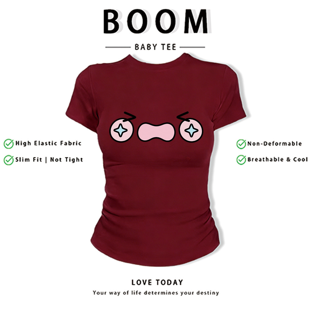 BOOM Áo Baby Tee Nữ Cotton Ôm Body-Áo Thun Ngắn Tay Y2K In Hình PhongCách Mùa Hè, Cổ Tròn Hàng Đầucách hàn quốc phong&92