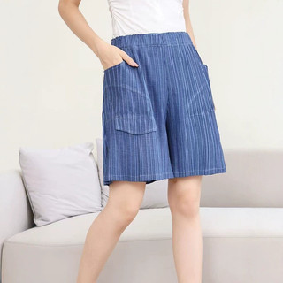 Miyake Quần Short Nữ Rời Thoải Mái Denim Xếp Ly Quần Crop Co Giãn Cao Thể Thao Đi Lại Quần Mùa Hè