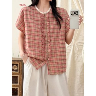 [Hàng có sẵn] Áo sơ mi nữ chất liệu Cotton cao cấp, kiểu Hàn Quốc, tay ngắn, cổ đứng kẻ sọc