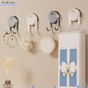 Móc phòng tắm DAYBREAK, Không cần khoan Cốc hút có thể tháo rời Móc đôi, Dụng cụ sắp xếp tường bền Loại ép Móc quần áo chính Nhà