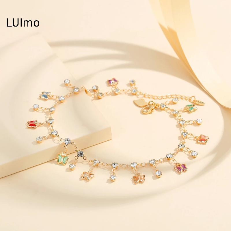 LUImo Thời Trang Màu Bướm Treo Kim Cương Mắt Cá Chân Dây Xích Dành Cho Nữ Bé Gái Lấp Lánh Kim Cương Giả Vòng Chân Hoàn Hảo Cho Mùa Hè Đi Biển Quà Tặng SBS