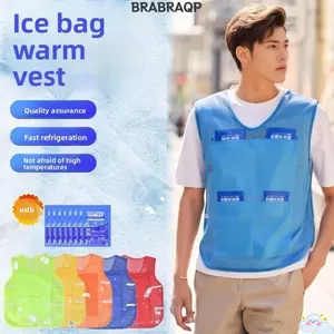 Áo làm mát BRABRAA, với 8 gói băng Thiết kế dải phản quang Áo vest túi đá, Kích thước đa năng thoáng khí Chịu nhiệt độ cao Áo chống say nắng Công trường xây dựng