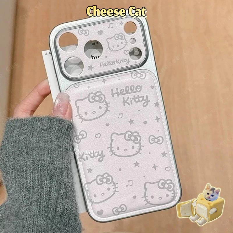 Ốp điện thoại dây nhung + da Kitty màu hồng cho iPhone 17 Pro Max lớp nền cho iPhone 16 15 14 13 12 11 XR Xs