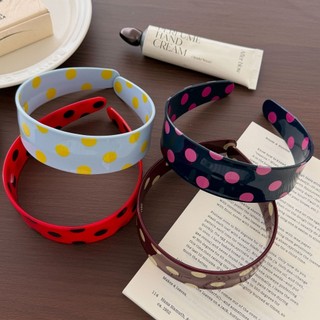 Kovoi / Hàn Quốc Retro Lớn Chấm Bi Acetate Tấm Băng Đô Thời Trang Phù Hợp Với Tất Cả Trận Đấu Rộng Vành Áp Lực Đầu Lâu Cao Đầu Lâu Top Mũ Nhỏ