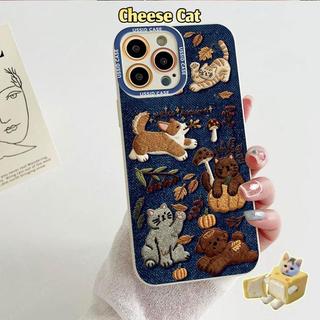 Ốp điện thoại hình chó mèo màu xanh đậm cho iPhone 17 Pro 13 14 15 Plus 11 12 16 Pro Max XR Xs Max 7Plus 6 8 SE