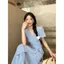 Đầm hoa cổ chữ V phong cách Hàn Quốc Mùa hè 2026 Phong cách mới dáng rộng Váy dài chữ A ngắn tay phong cách kỳ nghỉ