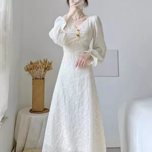 Váy cổ điển kiểu Pháp nghỉ trà tình yêu đầu tiên, mùa hè phong cách mỏng nhẹ nhàng Váy cổ tích eo hẹp