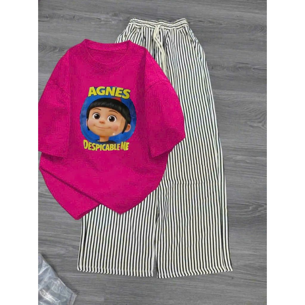 Sét bộ quần dài đũi xốp kẻ vằn dáng dài +  mix áo phông ANNNES form rộng unisex thanh lịch-thoitrangthubio